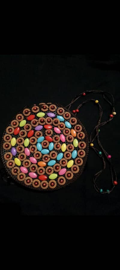 Handmade Round Beaded Crossbody Bag – Colorful & Stylish