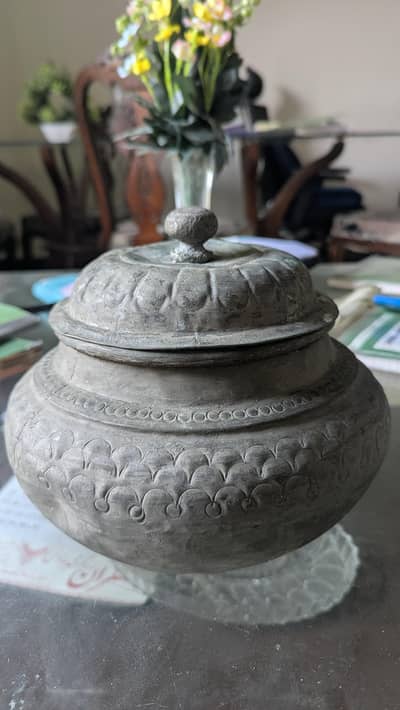 Antique Handcrafted Brass Pot with Lid Vintage Decorative Piece