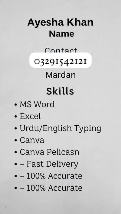 Ghar bethy typing, CV -1 hour delivery,Mardan