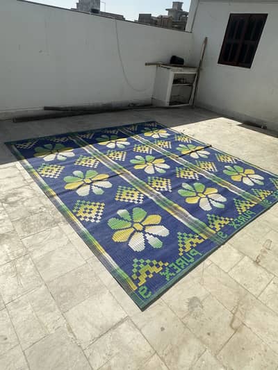 Large Plastic Floor Mat (Chatai) – Blue Floral Design