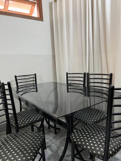 6-Seater Glass Top Iron Dining Table Set - Excellent Conditin | 25,000