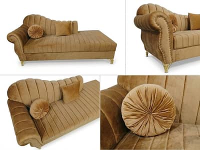 luxury camel velvet chaise lounge chanal tufted dewan   New condiio
