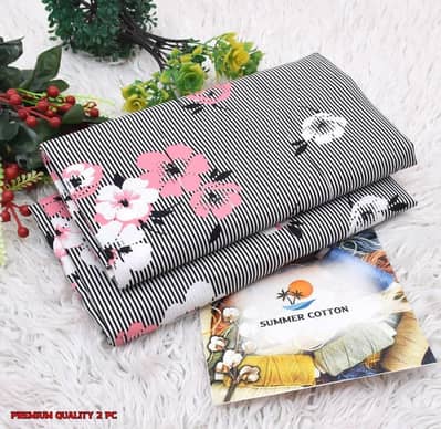 unstitched printed cotton suit black pink floral 2 pc