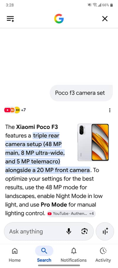 POCO F3 camera set