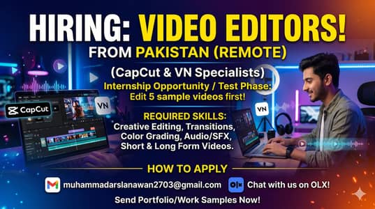 Urgent Required: Video Editors (CapCut / VN) - Remote Internship