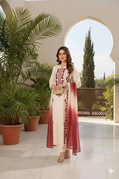 Womens Unstitched 3Piece Embroidered Lawn Suit:Home Delivery Available