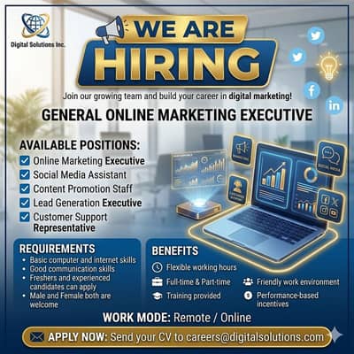  We Are Hiring Male & Female Staff for Online Marketing