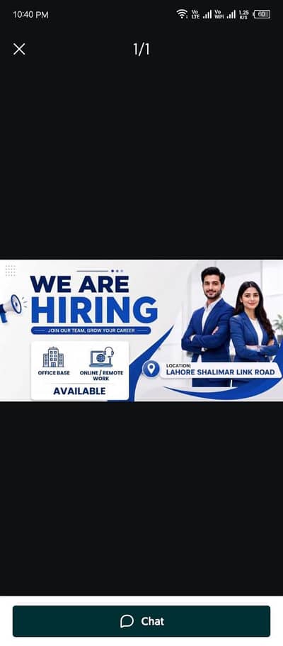 Hiring staff on urgent bases for office work.