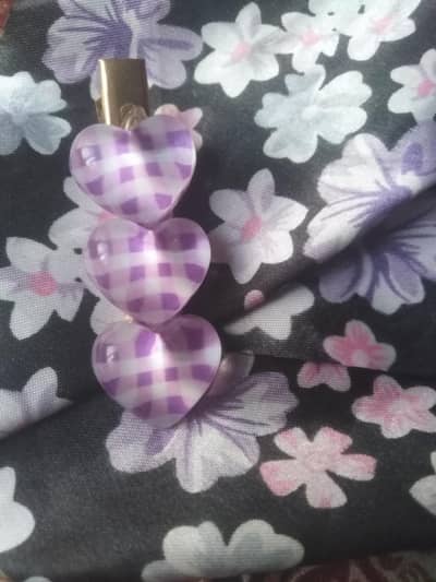 Cute 3 heart hear clip for girls - purple chech design