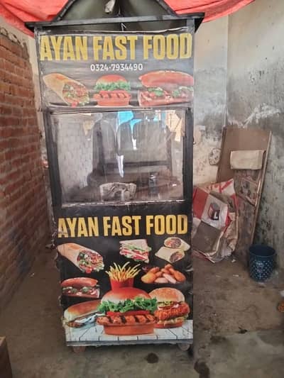 Burger shawarma fries counter with all the accessories for fastfood
