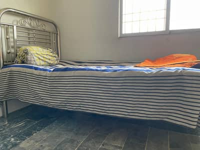 Single Bed Silver Color For Sale With Mattress