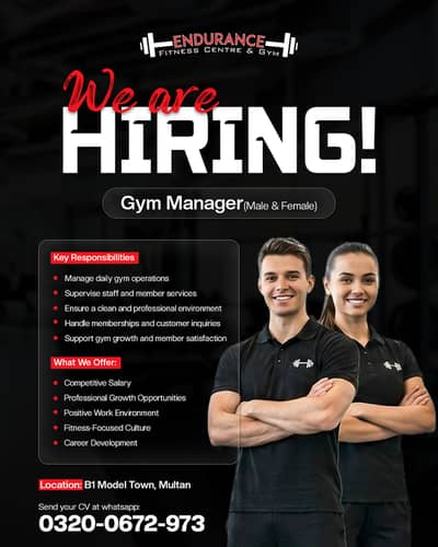 Gym Manager (Male & Female) – We're Hiring!