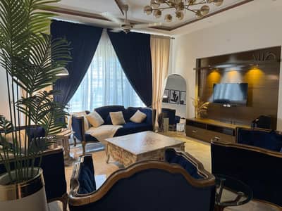 Luxury Royal Blue & Gold Carved  7 Seater Sofa Set