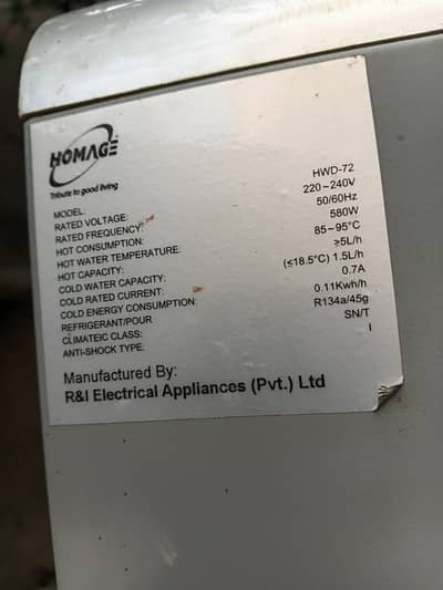 Homage water dispenser used top bowl missing