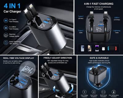 4-in-1 fast car charging car charger with LED voltage