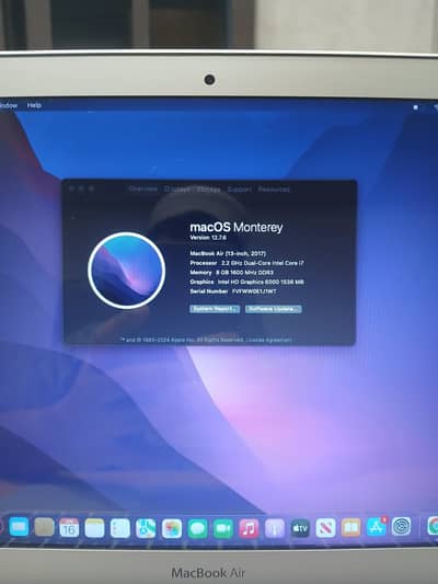 Apple mac book air 2017 model 8 gb ram 128 gb storage silver colour