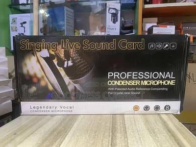 V8 Sound Card aur Condenser Microphone Professional Stage Microphone