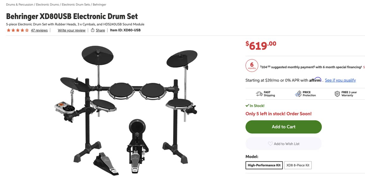 Behringer XD80USB Electronic Drum Kit 0