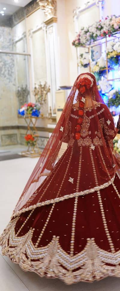 Maroon Velvet Lehnga bridal dress