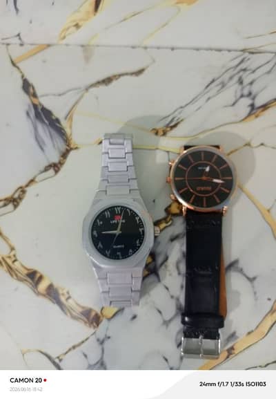2 watches deal white aura watch and black lather strap watch