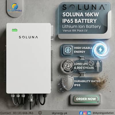 Soluna Venus 16kWh IP65 Lithium Battery (16K-20 Pack LV) | Skynergy