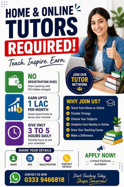 Online and Home Tutors Required