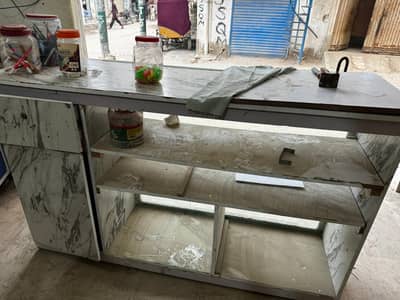 Shop Counters, Glass Display Showcase & Shelving Rack Set