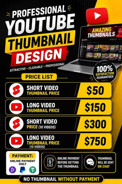 LONG VIDEO THUMBNAIL PRICE RS. 200 AND SHORT VIDEO 50