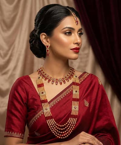 Maroon ZaroOn Neckless+ Malla Set