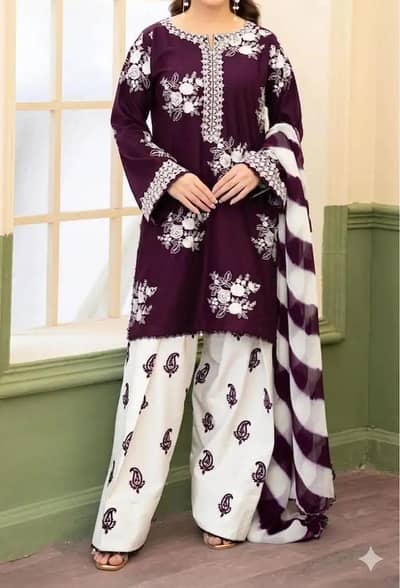 3 Pcs Women Unstitched Embroidered Suit