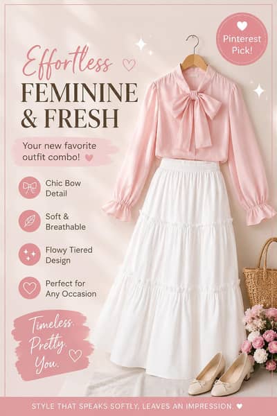 light Pink shirt with white skirt