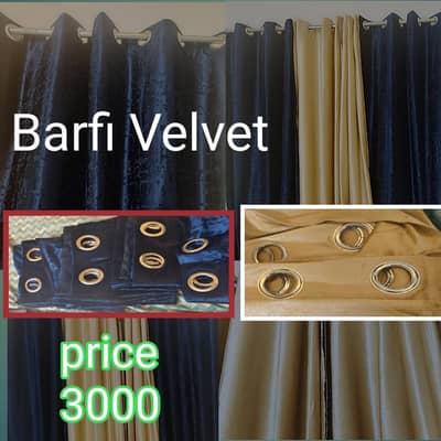 4 Royal Blue barfi  velvet curtains with silver rings & gently used