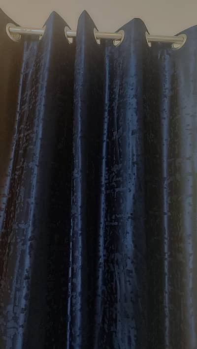 4 Royal Blue barfi  velvet curtains with silver rings & gently used
