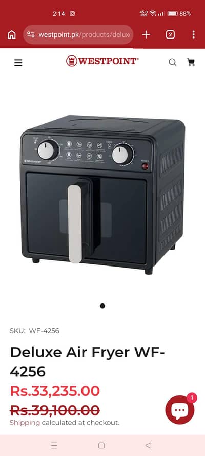 Westpoint Deluxe Air Fryer | Excellent Condition | Rs. 26,000