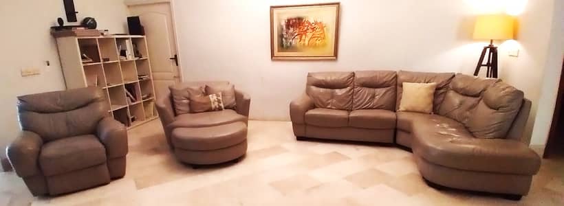 DFS  Pure Leather Sofa L Shape Swivel Chair Foot Stool - Power - Used