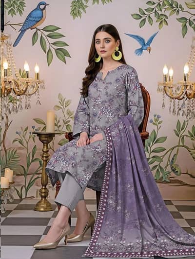Unstitched printed lawn suit grey Floral eid summer wear