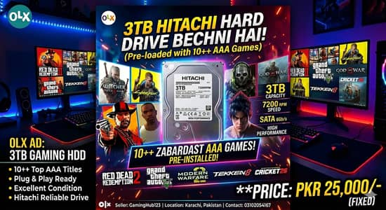  3TB Hitachi Gaming Hard Drive (Pre-loaded with 10++ AAA Games