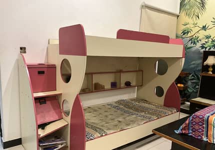 Modern pink & cream kids bunk bed