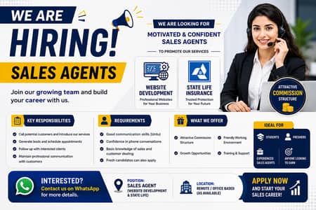 Fresh & Experienced Sales Agents Required