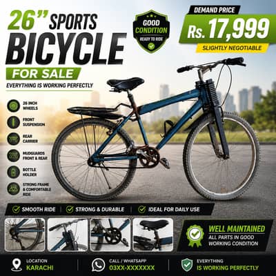  26" Sports Bicycle for Sale – Excellent Condition | Rs. 17,999