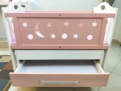 baby cot cum swing bed with tyres, imported