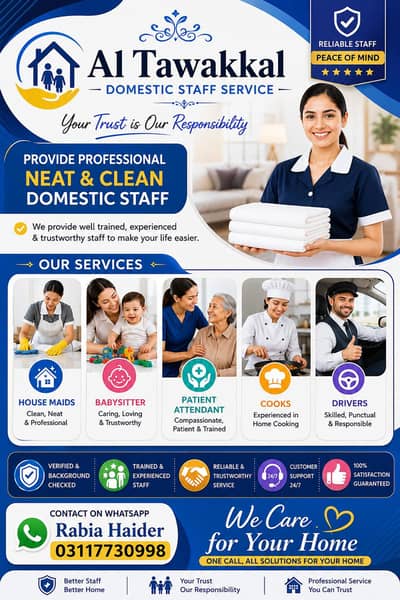 Provide House maids/Babysitter/Cooks/Patient attendant /Drivers