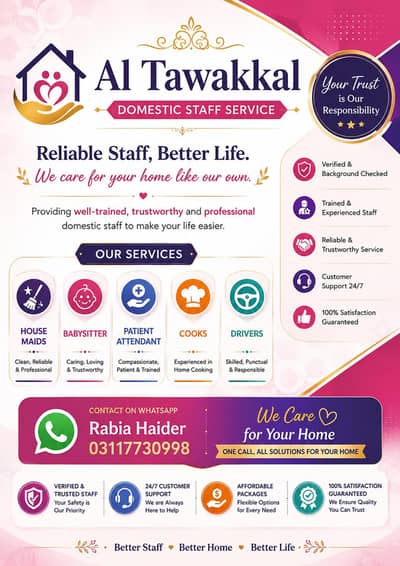 Provide House maids/Babysitter/Cooks/Patient attendant /Drivers