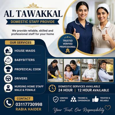 Provide House maids/Babysitter/Cooks/Patient attendant /Drivers
