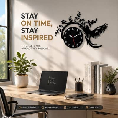 Wall Clock Decorative MDF Home Office Analogue Clock