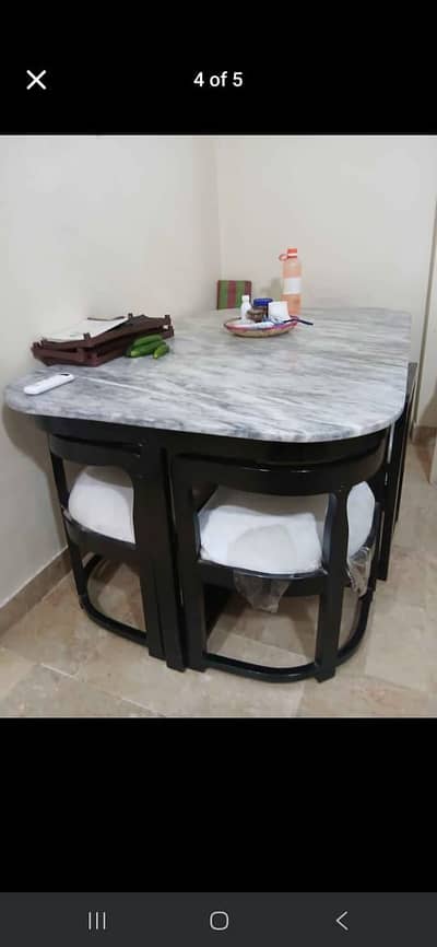 Space Saving Sheesham Wood Dining Table - Six chairs + Marble Top l