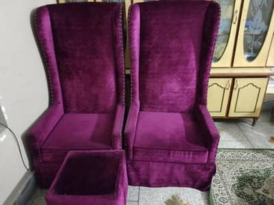 Luxury Purple Velvet Wingback Chairs (Set of 2) – Excellent Condition
