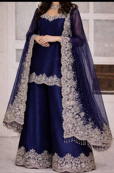 Navy Blue Bridal Party Wear Dress – Heavy Embroidery – Rs. 30,000