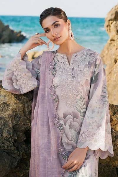 Lawn 3 P Floral Purple Suit for women