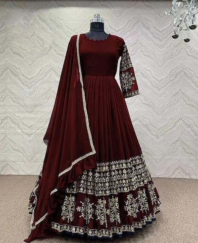 premium maroon maxi set embroidery work